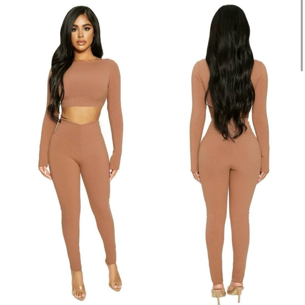 Naked Wardrobe Size XL Snatched Down Leggings Tan Ribbed V Cut High Rise NEW